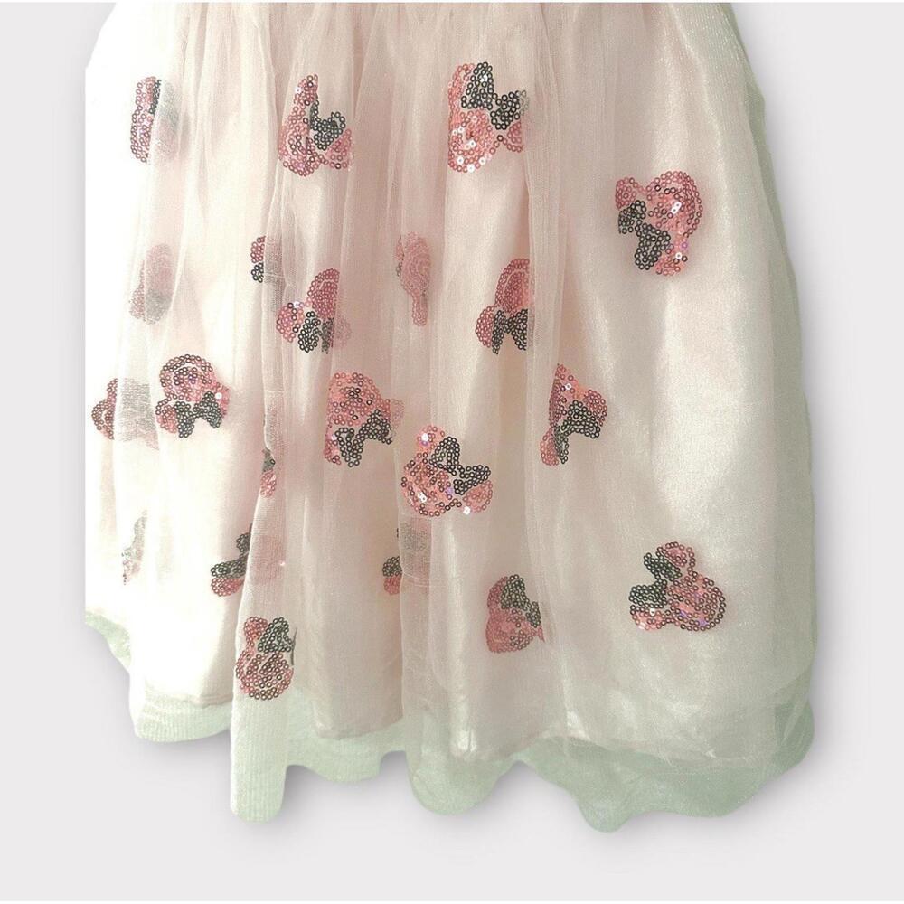 Disney Minnie Mouse Girls Dress Fit & Flare Puff Sleeve Tulle Sequin Pink 5/6 - Picture 3 of 15